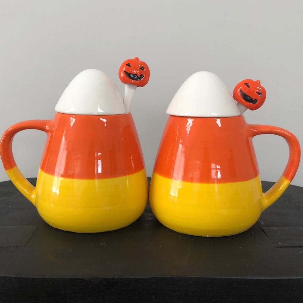 Set of 2 Candy Corn Mug with Spoon